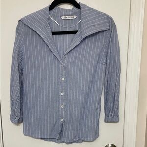 Zara Blue and White Striped Shirt